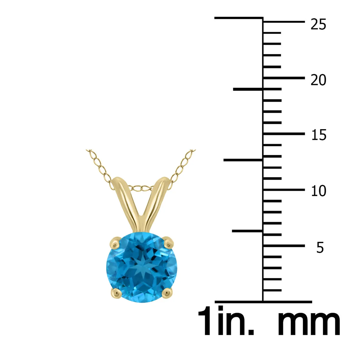 14K Yellow Gold 5Mm Round Blue Topaz Pendant