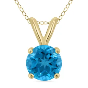 14K Yellow Gold 5Mm Round Blue Topaz Pendant