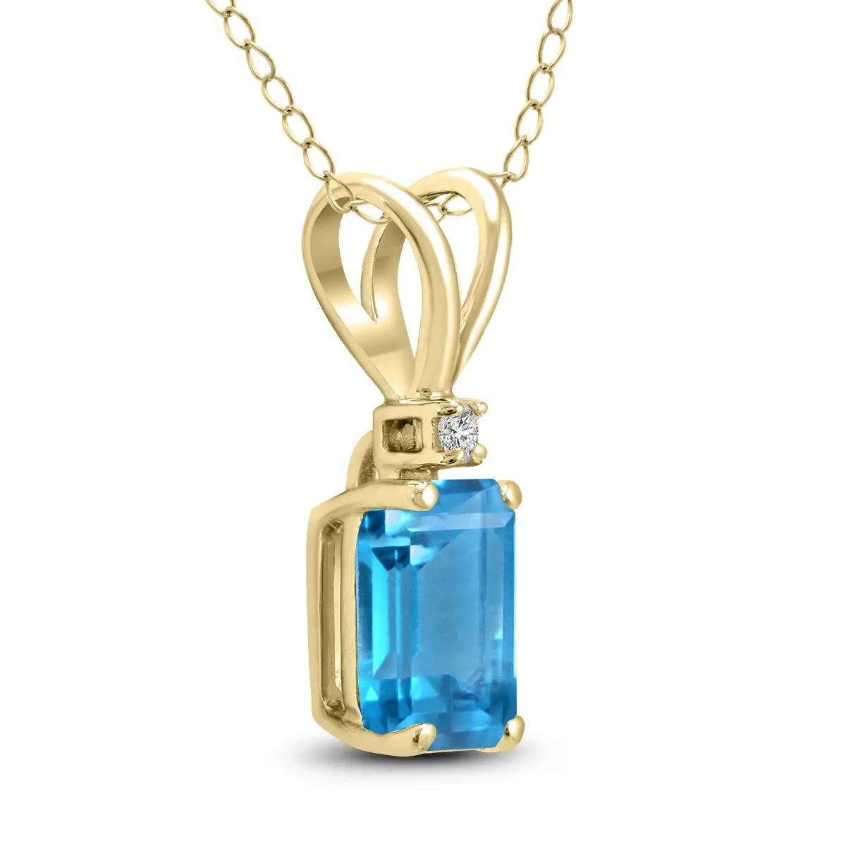 14K Yellow Gold 8X6Mm Emerald Shaped Blue Topaz And Diamond Pendant