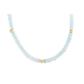 14K Yellow Gold Blue Topaz and Gold Bead Necklace