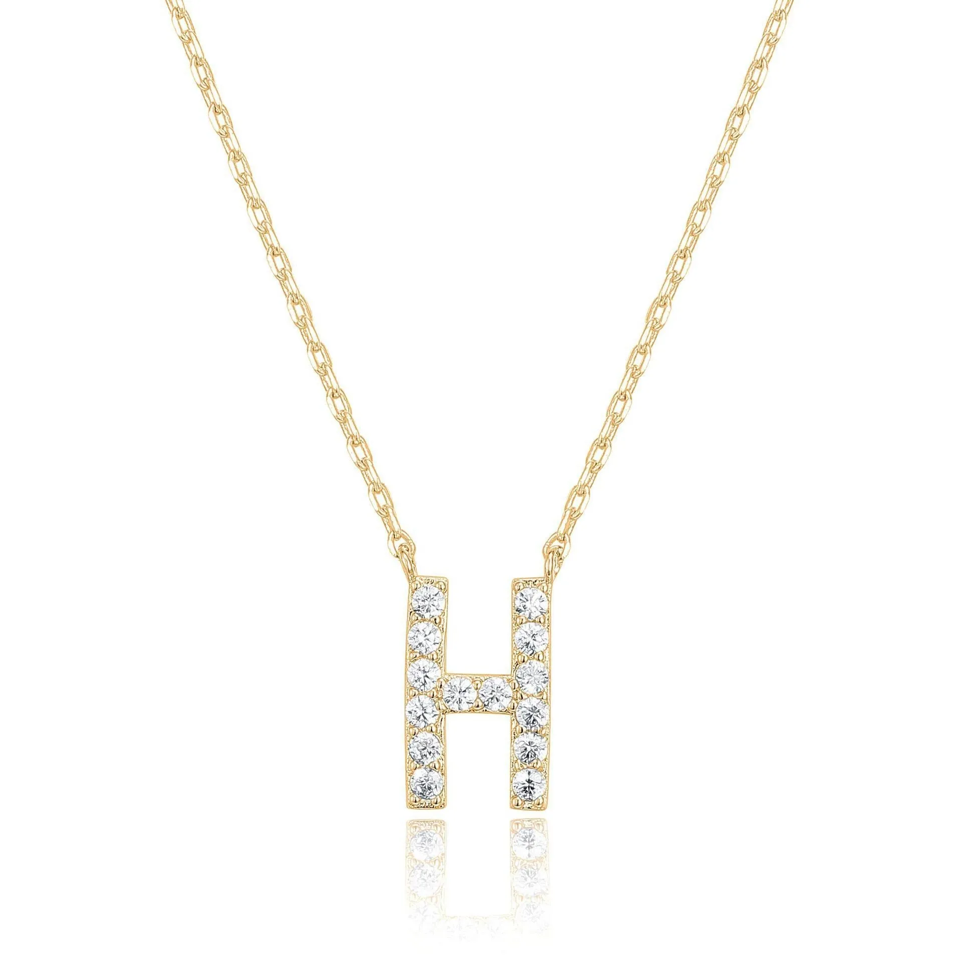 14k Yellow Gold Created Diamond Initial H Letter Pendant Necklace Plated