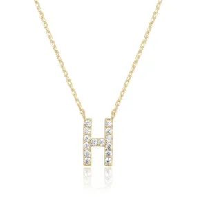 14k Yellow Gold Created Diamond Initial H Letter Pendant Necklace Plated