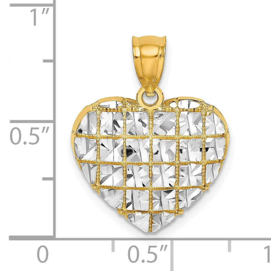 14k Yellow Gold  D.C Heart Filigree Design Charm Pendant