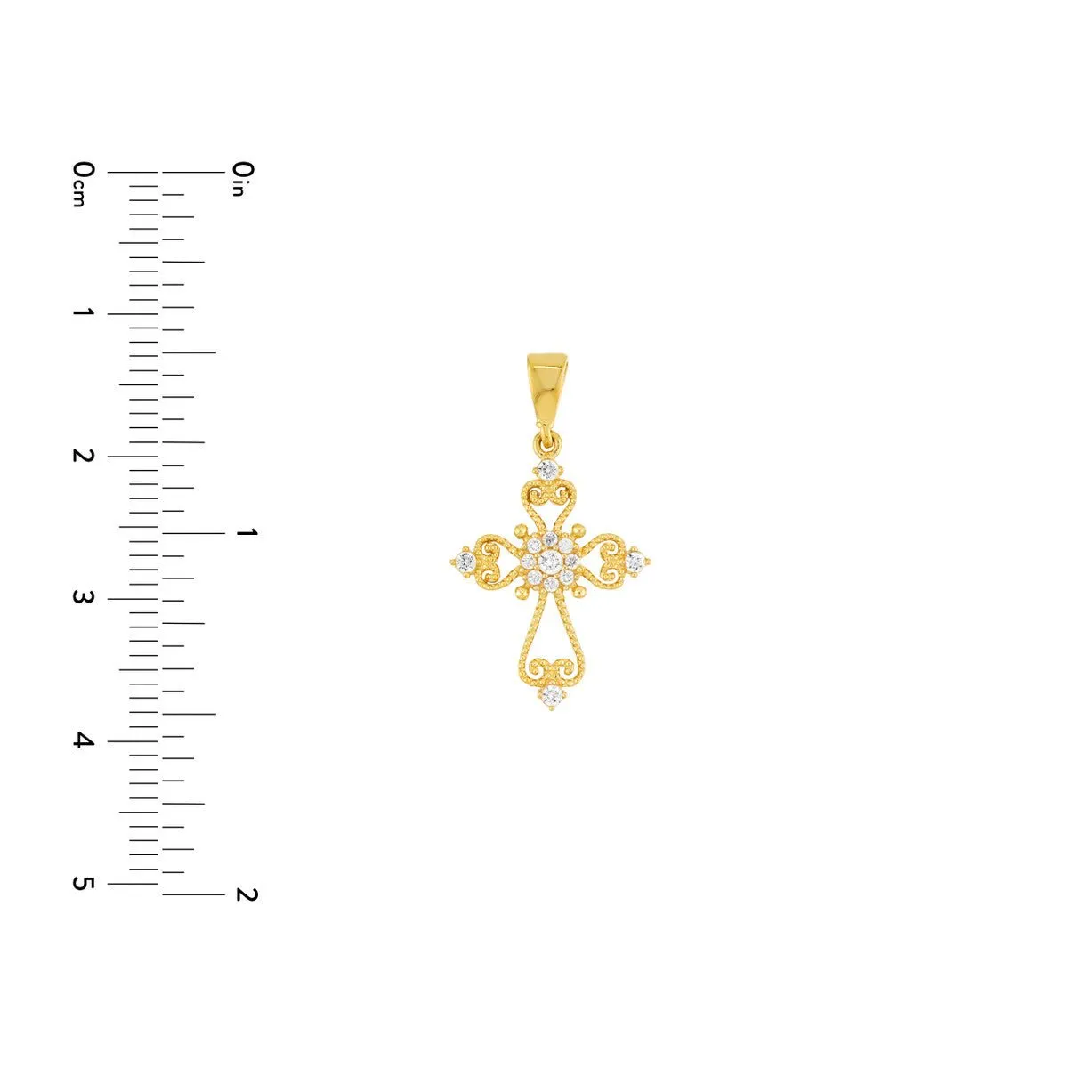 14K Yellow Gold Open Filigree CZ Cross Pendant