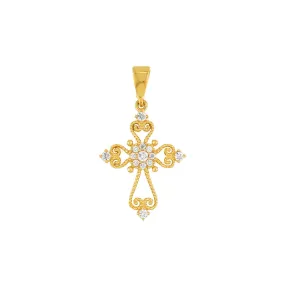 14K Yellow Gold Open Filigree CZ Cross Pendant