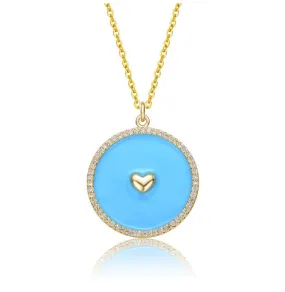 14k Yellow Gold Plated with clear Cubic Zirconia and Colored Enamel Round Pendant