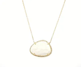 14K Yellow Gold Round Diamond   Moonstone Freeform Necklace