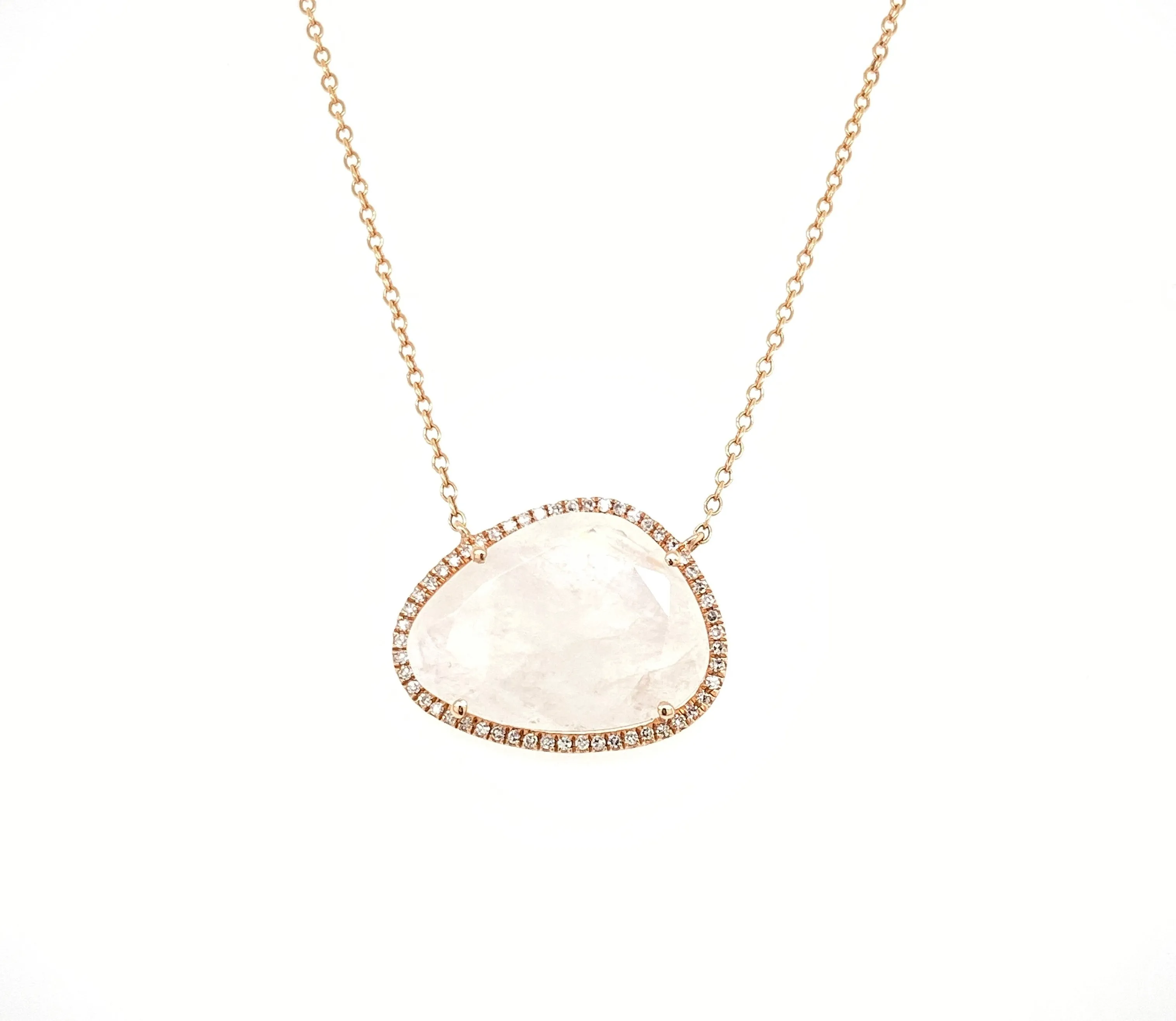 14K Yellow Gold Round Diamond   Moonstone Freeform Necklace