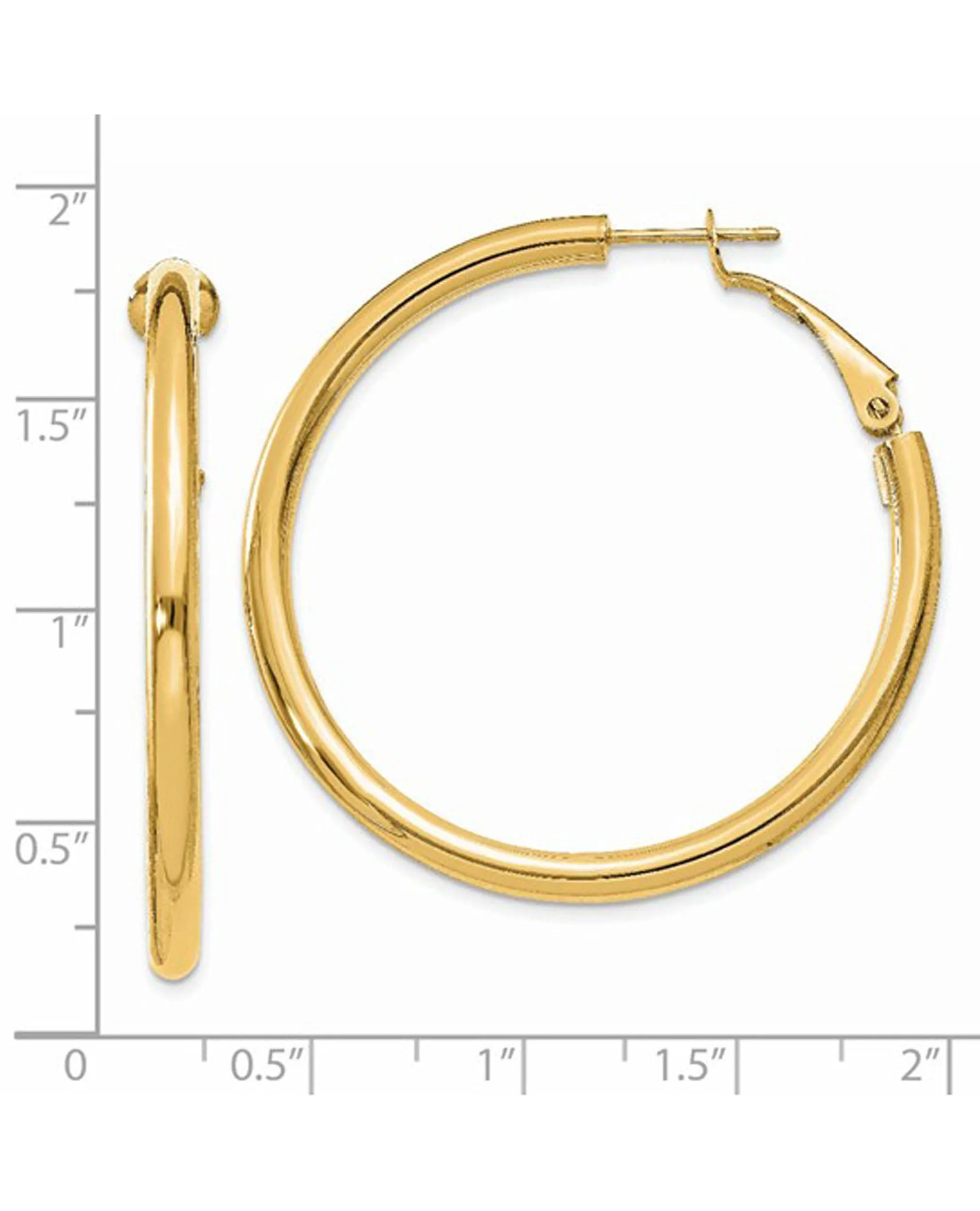 14K Yellow Gold Round Omega Back Hoop Earrings- 3x35mm