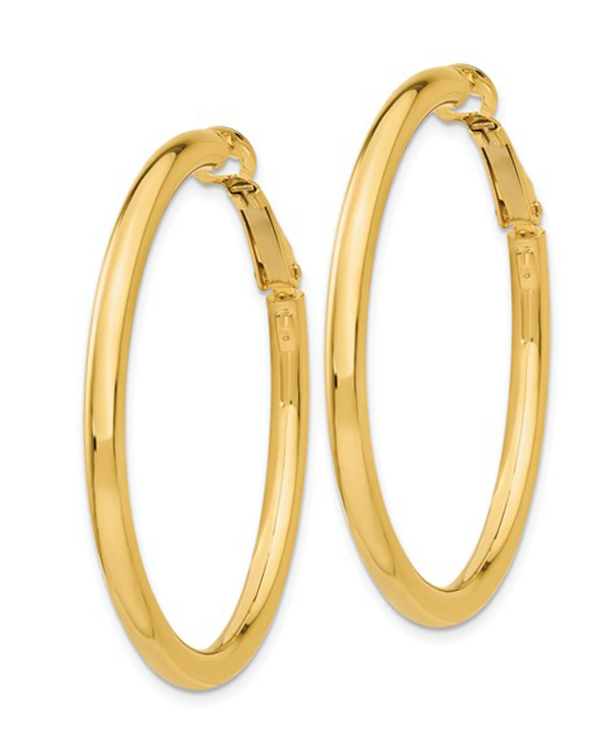 14K Yellow Gold Round Omega Back Hoop Earrings- 3x35mm