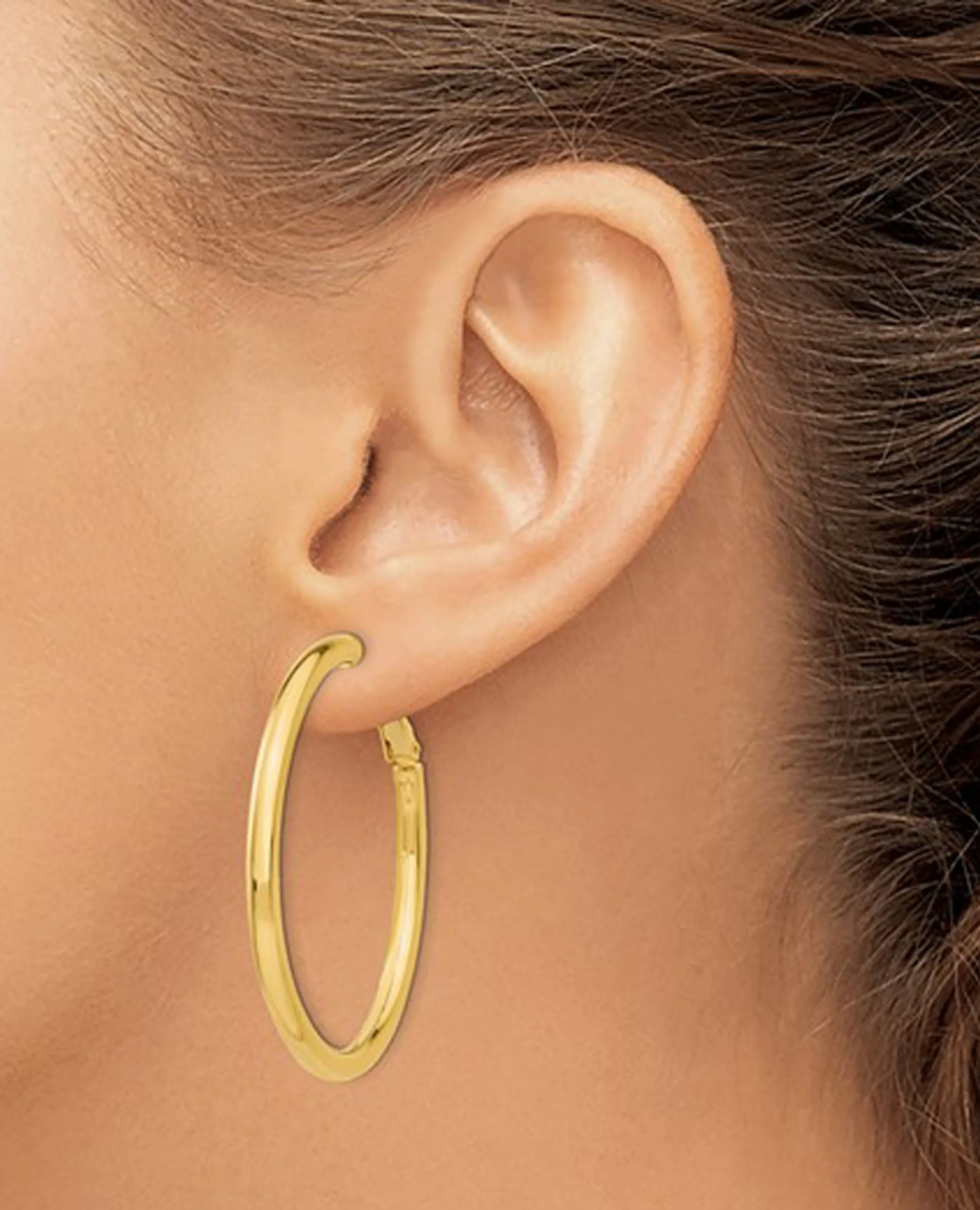 14K Yellow Gold Round Omega Back Hoop Earrings- 3x35mm