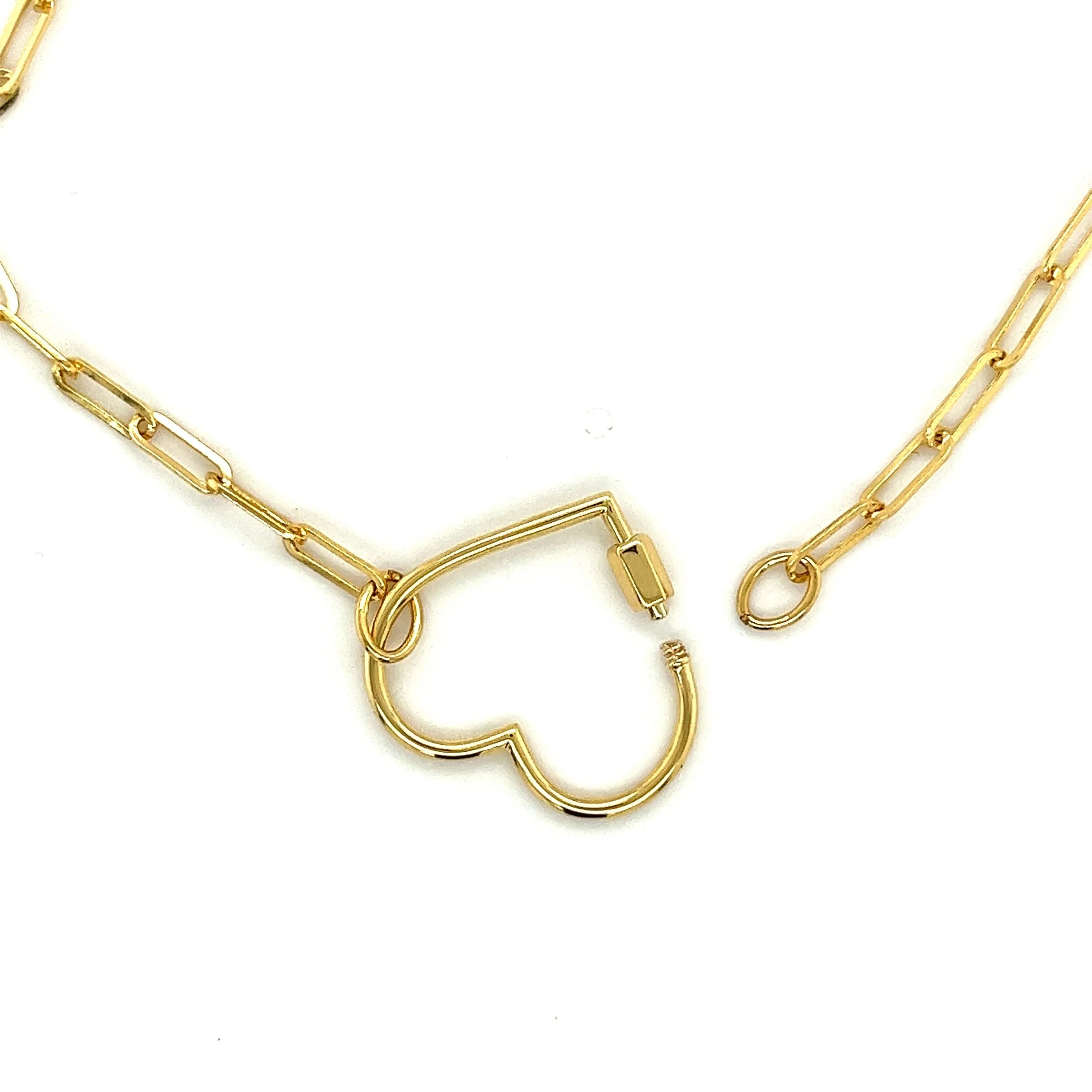 14Kt Real Gold Heart Charm Necklace With Paper Clip Chain