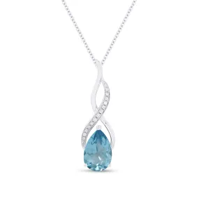 1.59Ct Swiss Blue Topaz 16"pendant Necklace In 14K White Gold