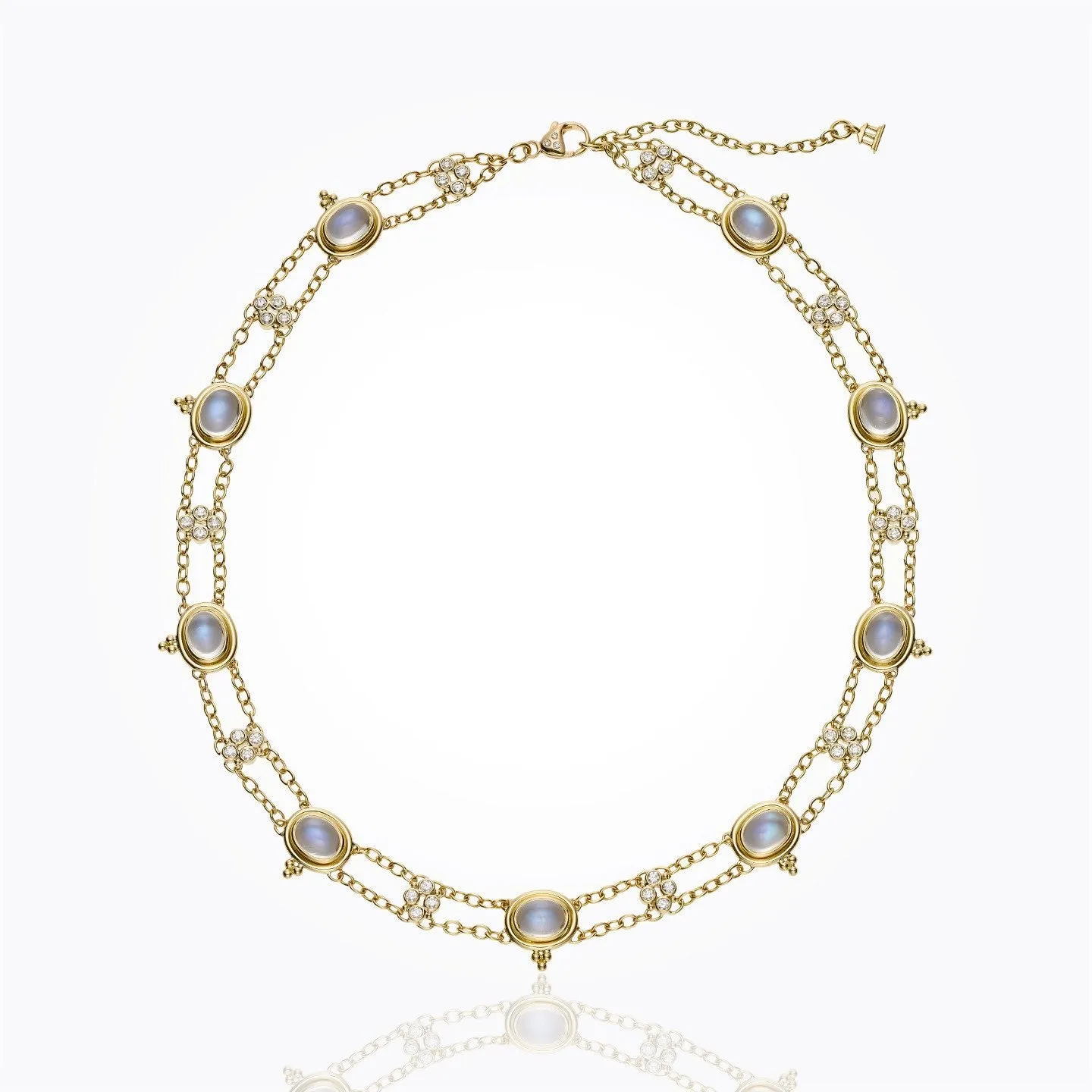 18K Classic Double Link Necklace with royal blue moonstone and diamond