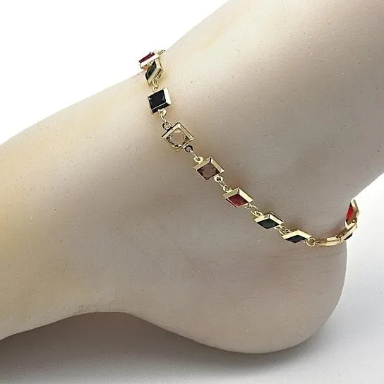 18K Gold Filled Dark Block Crystal Anklet