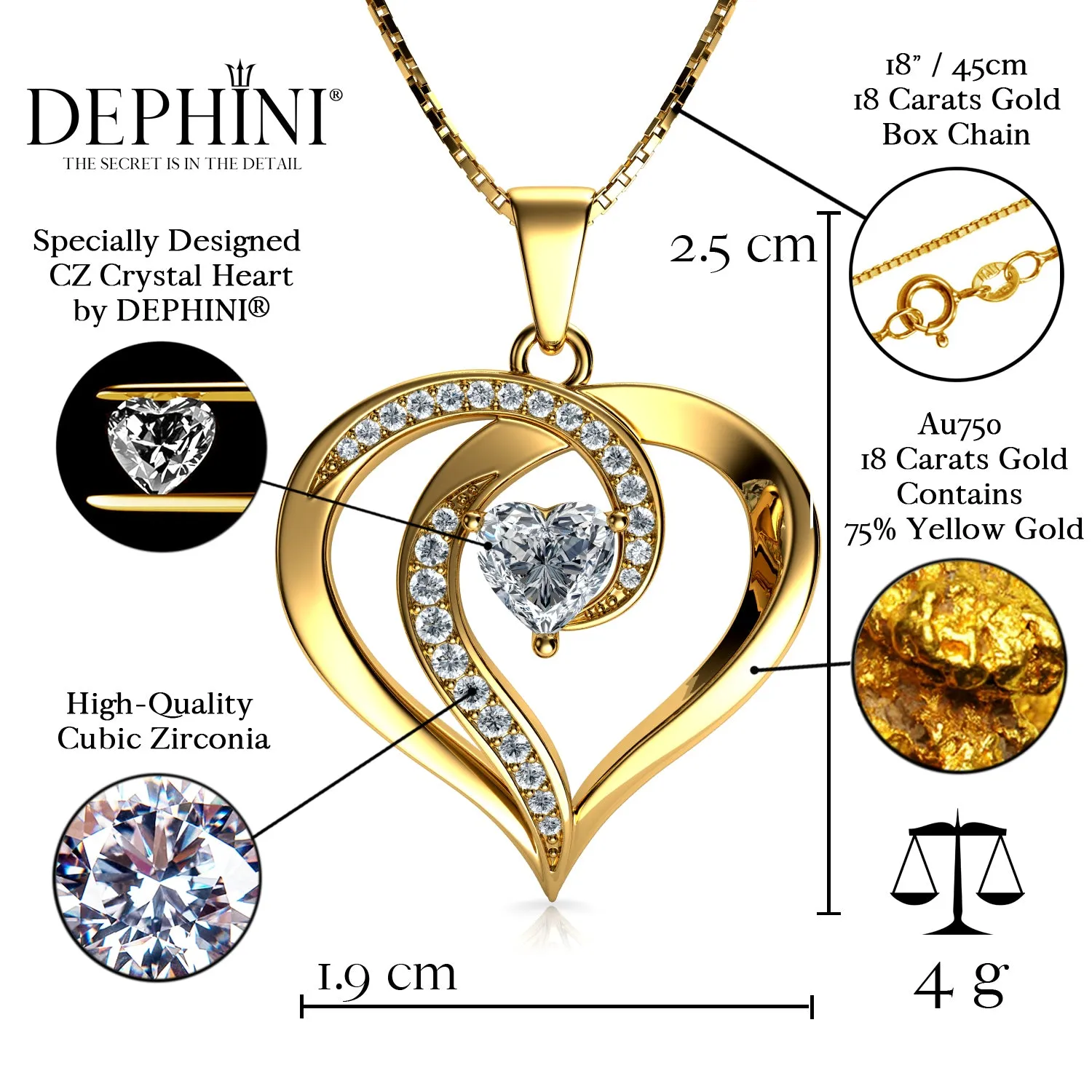 18k Gold Heart Necklace - Elegant Pendant with Zirconia by DEPHINI