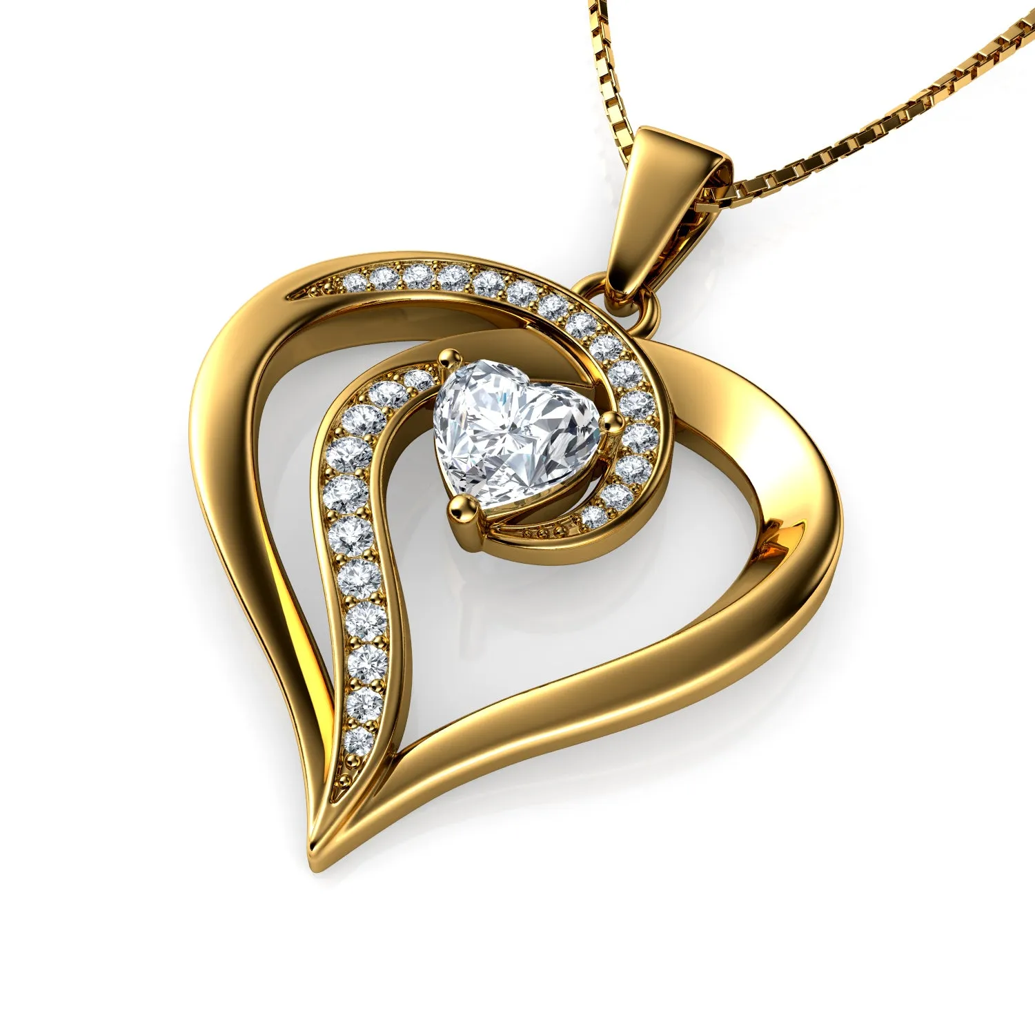 18k Gold Heart Necklace - Elegant Pendant with Zirconia by DEPHINI