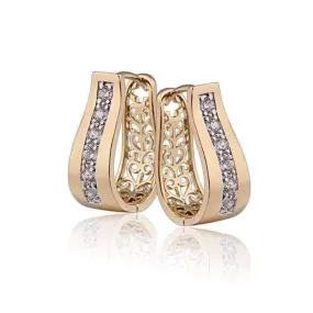 18K Gold Plated 2 in 1 With Crystal Diamonds Filigree Hoop Earrings for Woman Special Occasion Everyday or Professional Wear