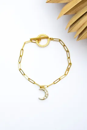 18K Link Half Moon Pendant Bracelet