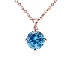 18K Rose Gold 3 Carat Created Blue Topaz Round Stud Necklace Plated 18 inch