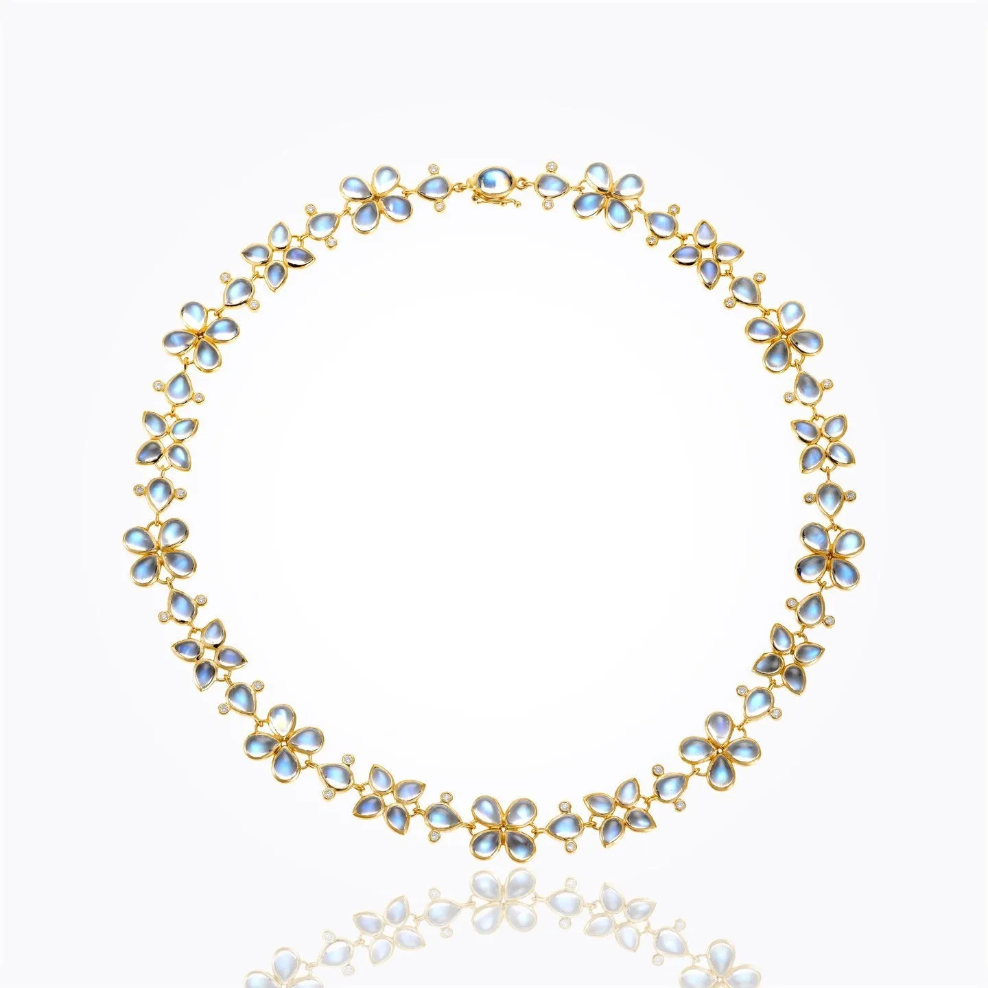 18K Small Flower Necklace with Royal Blue Moonstone and diamond