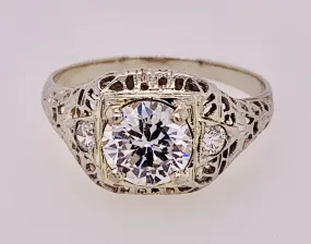 18K White Gold Antique Filigree Ring