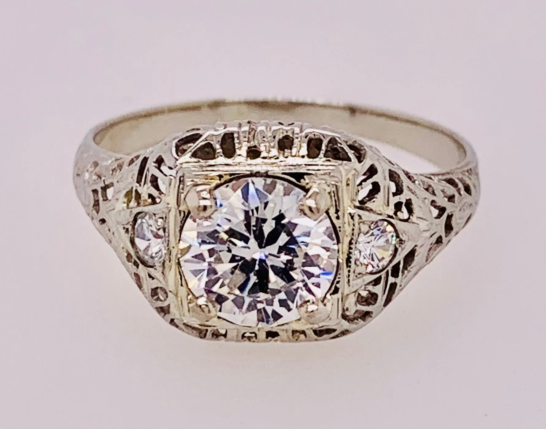 18K White Gold Antique Filigree Ring