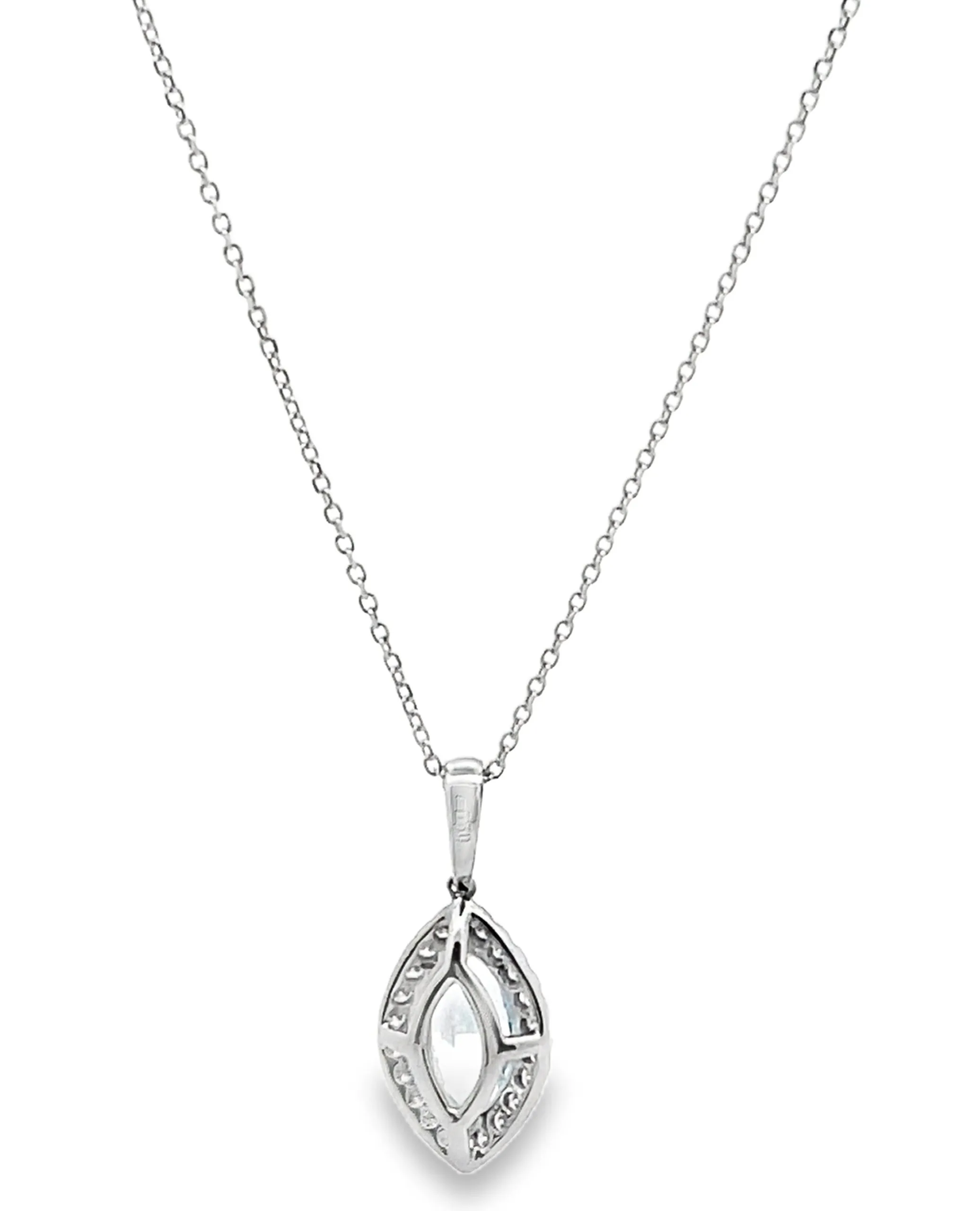 18K White Gold Blue Topaz & Diamond Pendant Necklace