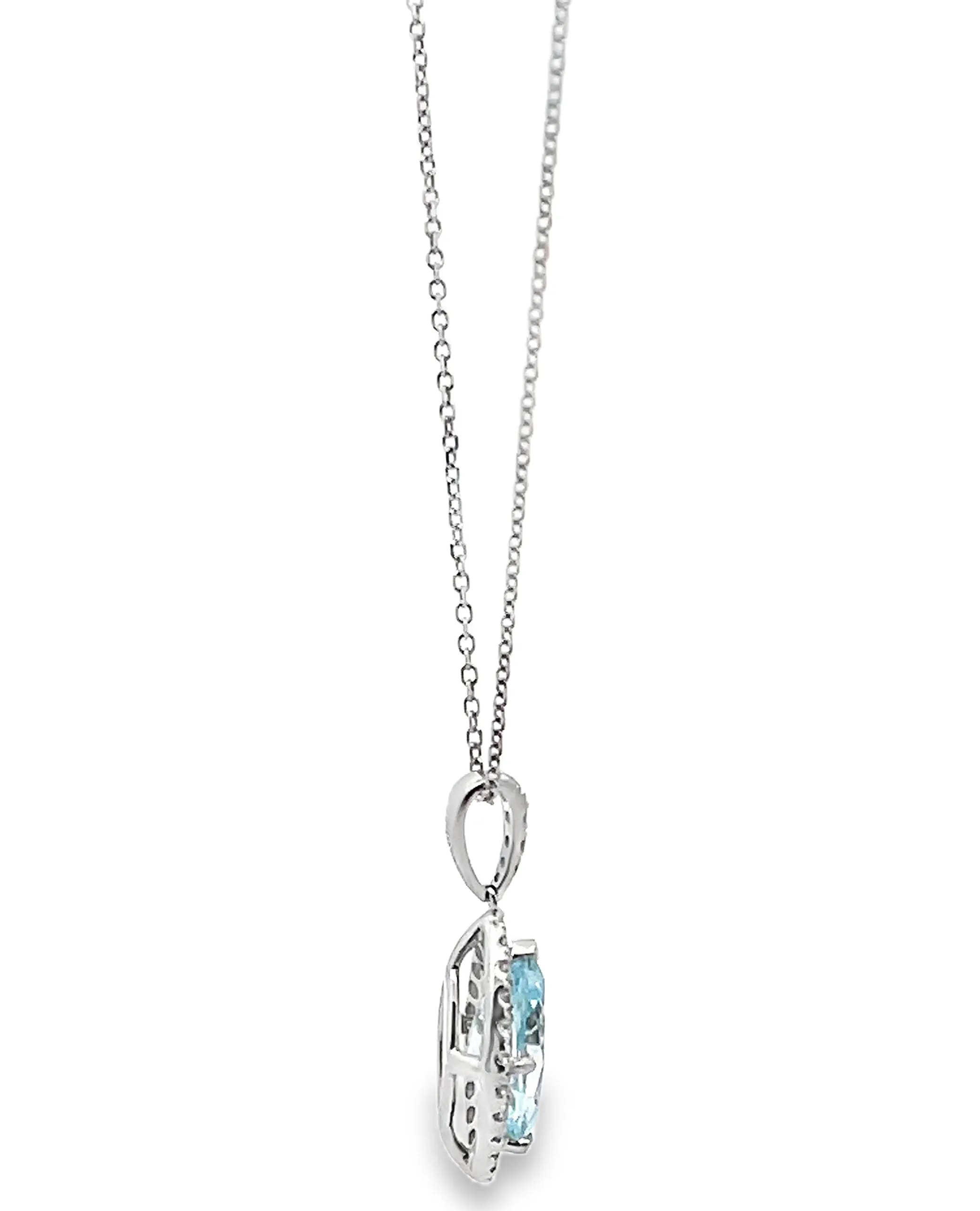 18K White Gold Blue Topaz & Diamond Pendant Necklace