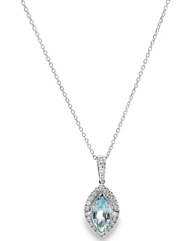 18K White Gold Blue Topaz & Diamond Pendant Necklace