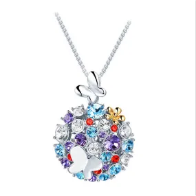 18K White Gold Plated Multi Stone Cute Butterfly Necklace Pendant Beautiful Crystals