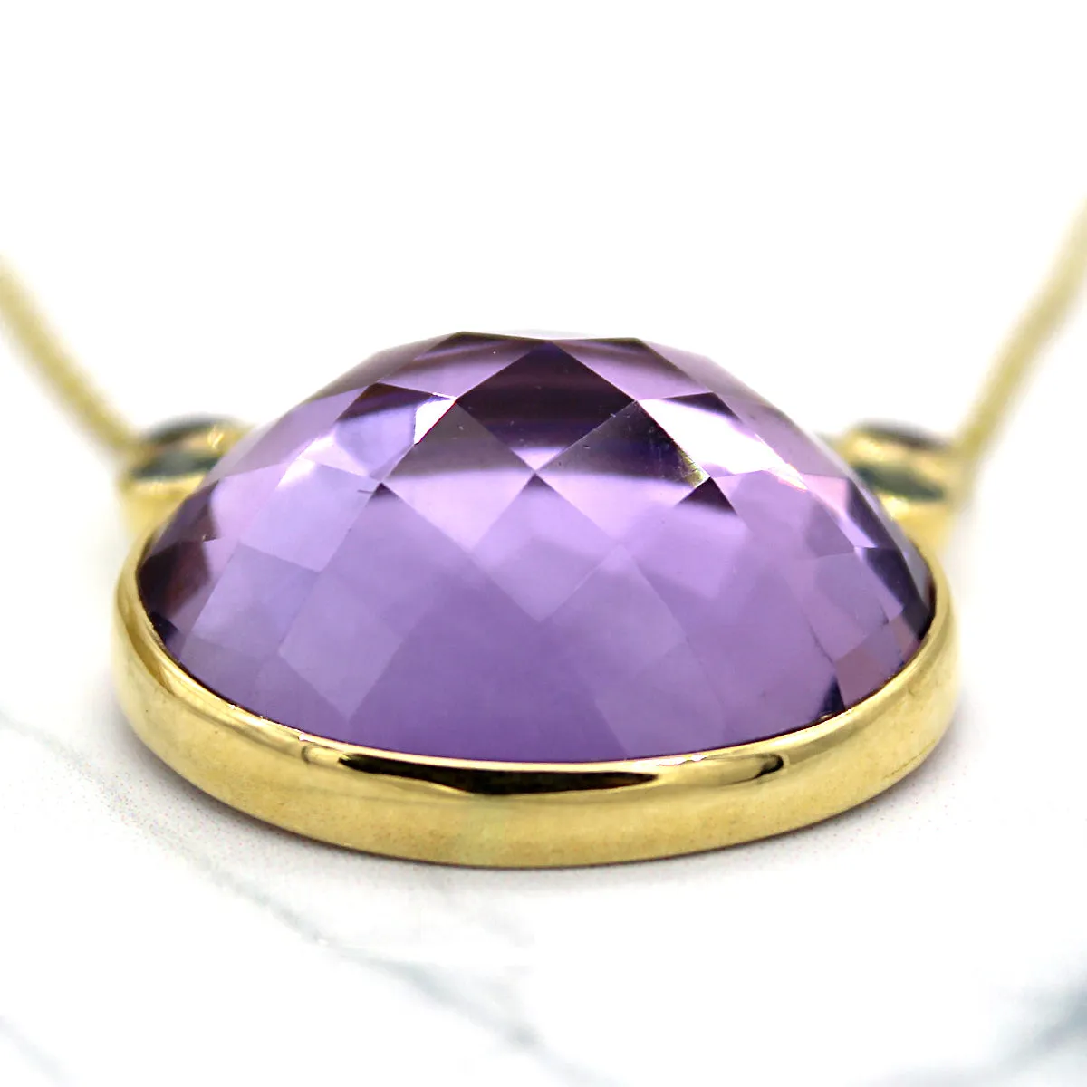 18k Yellow Gold Natural Amethyst Blue Topaz Fine Necklace Pendant