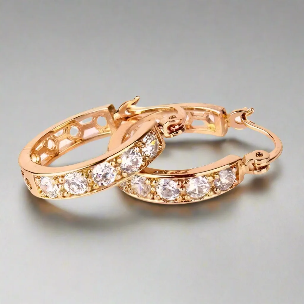 18K Yellow Gold Overlay Channel Set Cubic Zirconia Filigree Hoop Earrings for Women