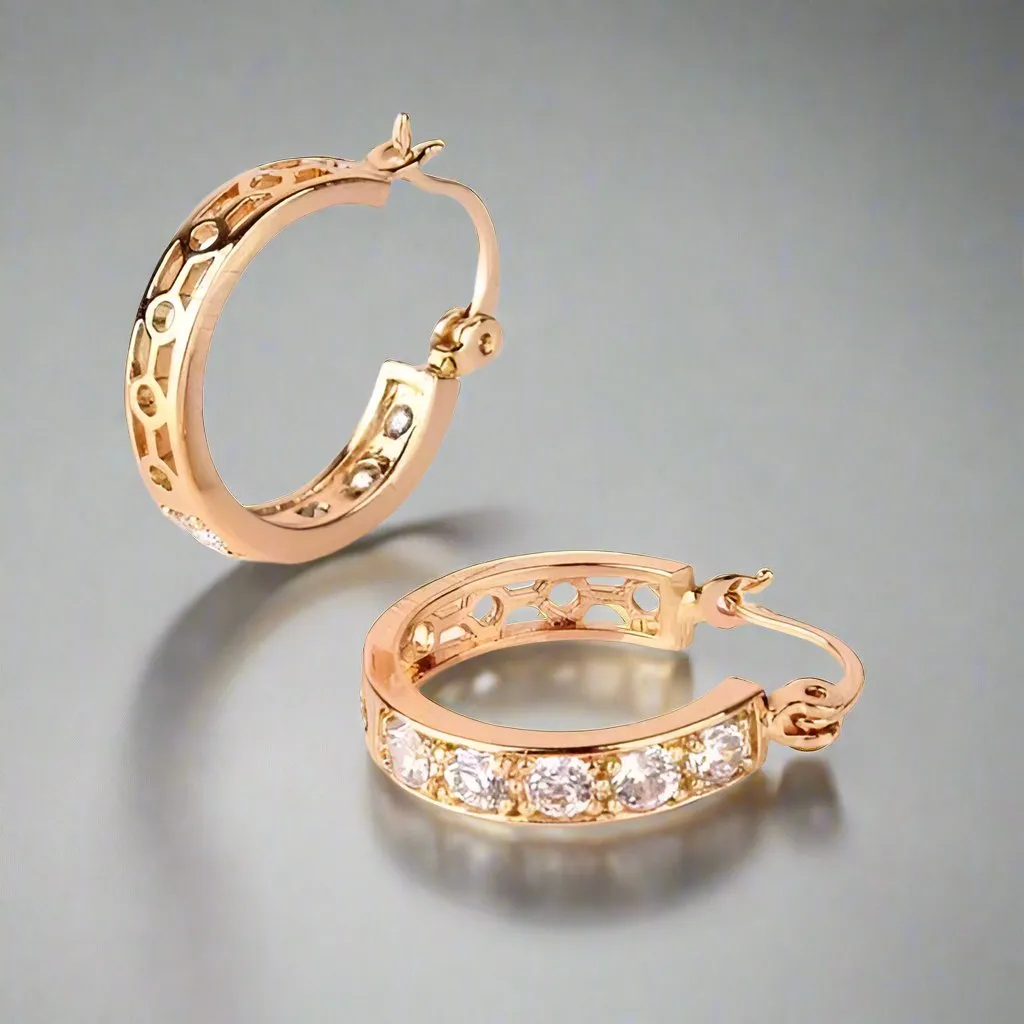 18K Yellow Gold Overlay Channel Set Cubic Zirconia Filigree Hoop Earrings for Women