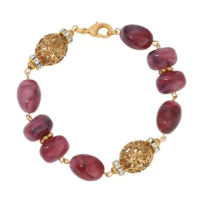 1928 Jewelry Irregular Milky Amethyst Bead & Gold Filigree Crystal Accent Bead Link Bracelet