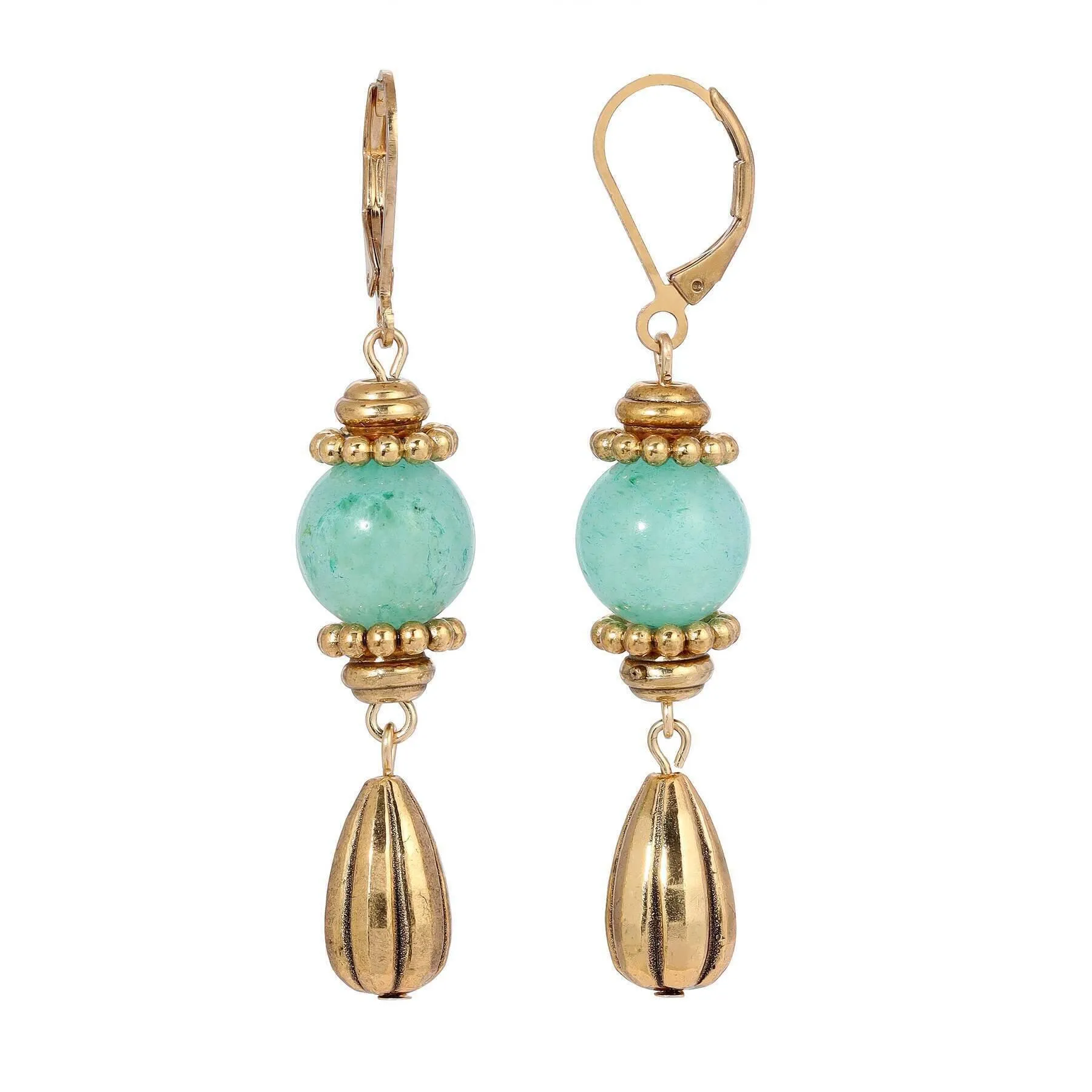 1928 Jewelry Round Gemstone Melon Cut Teardrop Earrings