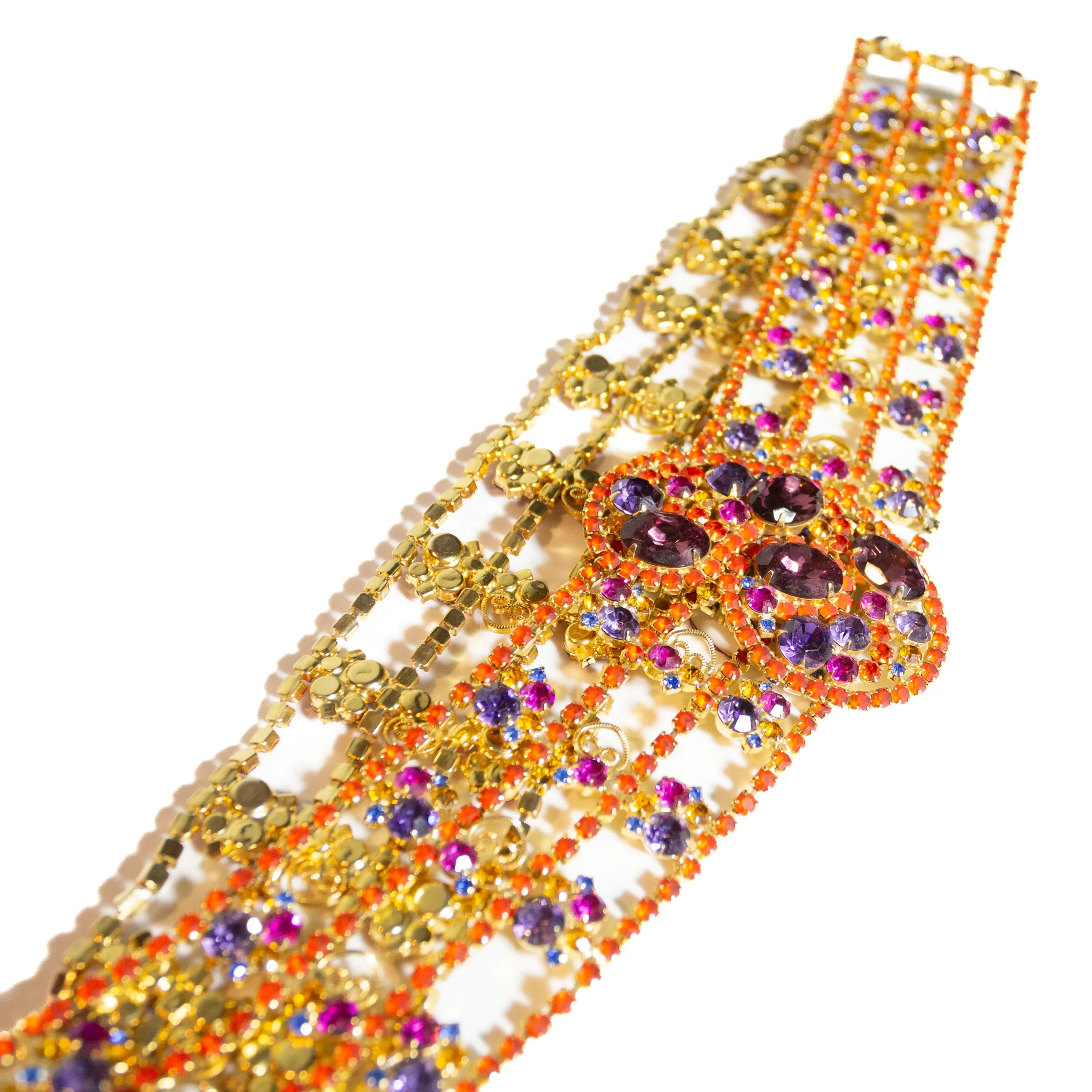 1960s Multicolored Paisley Rhinestone Filigree Belt