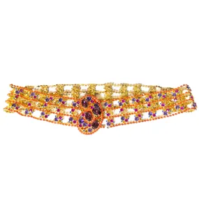 1960s Multicolored Paisley Rhinestone Filigree Belt