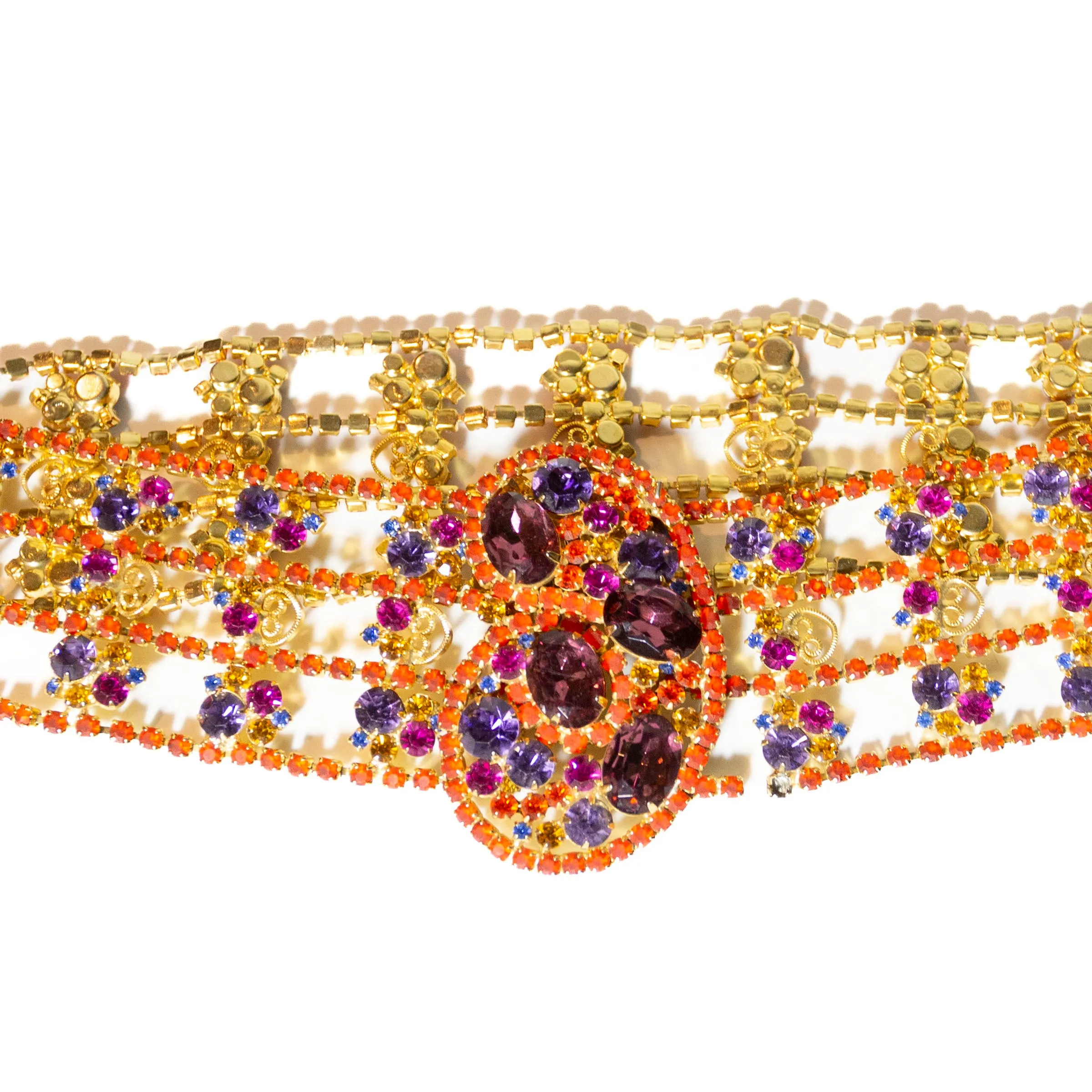 1960s Multicolored Paisley Rhinestone Filigree Belt