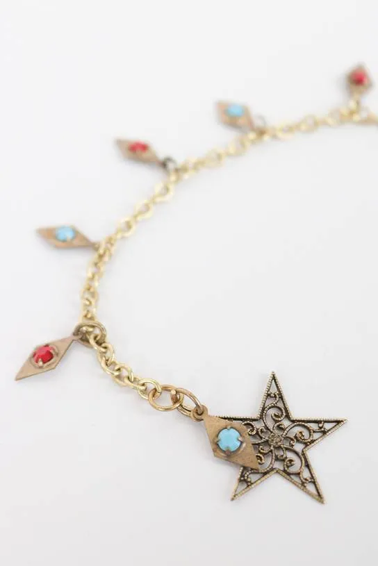 1970s Filigree Star Charm Bracelet