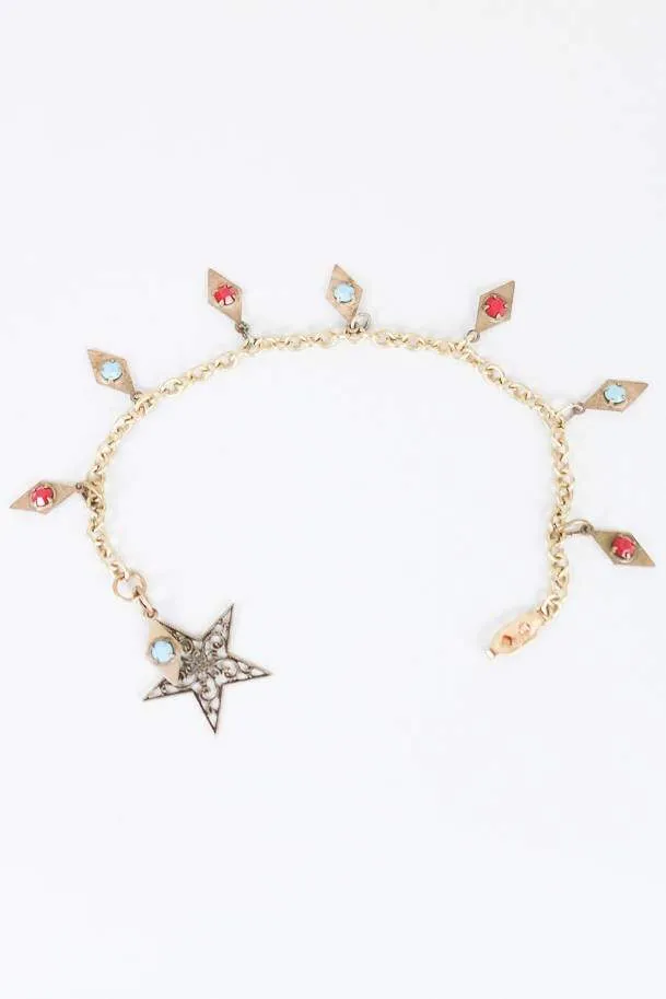 1970s Filigree Star Charm Bracelet