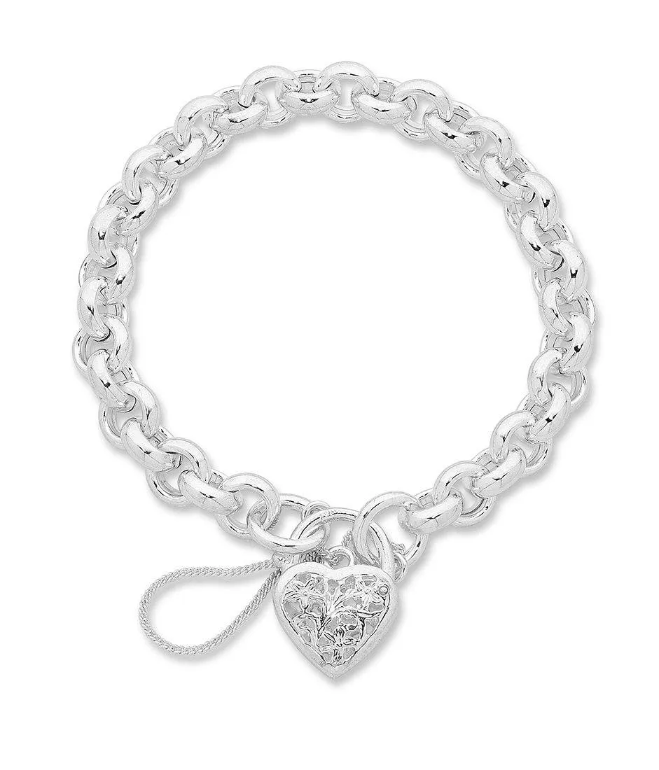 19cm Sterling Silver Solid Round Belcher with Filigree Bracelet