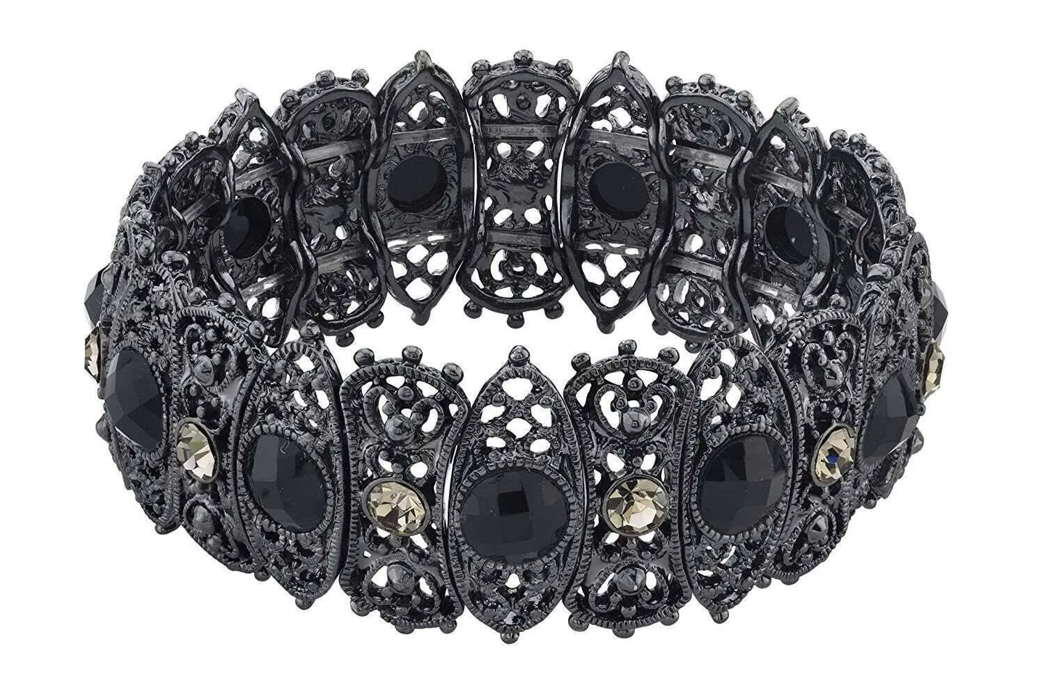 2028 Jewelry Black Diamond Crystal Filigree Stretch Bracelet