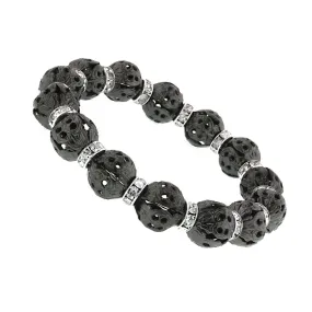 2028 Jewelry Crystal Rondelle Black Filigree Bead Stretch Bracelet