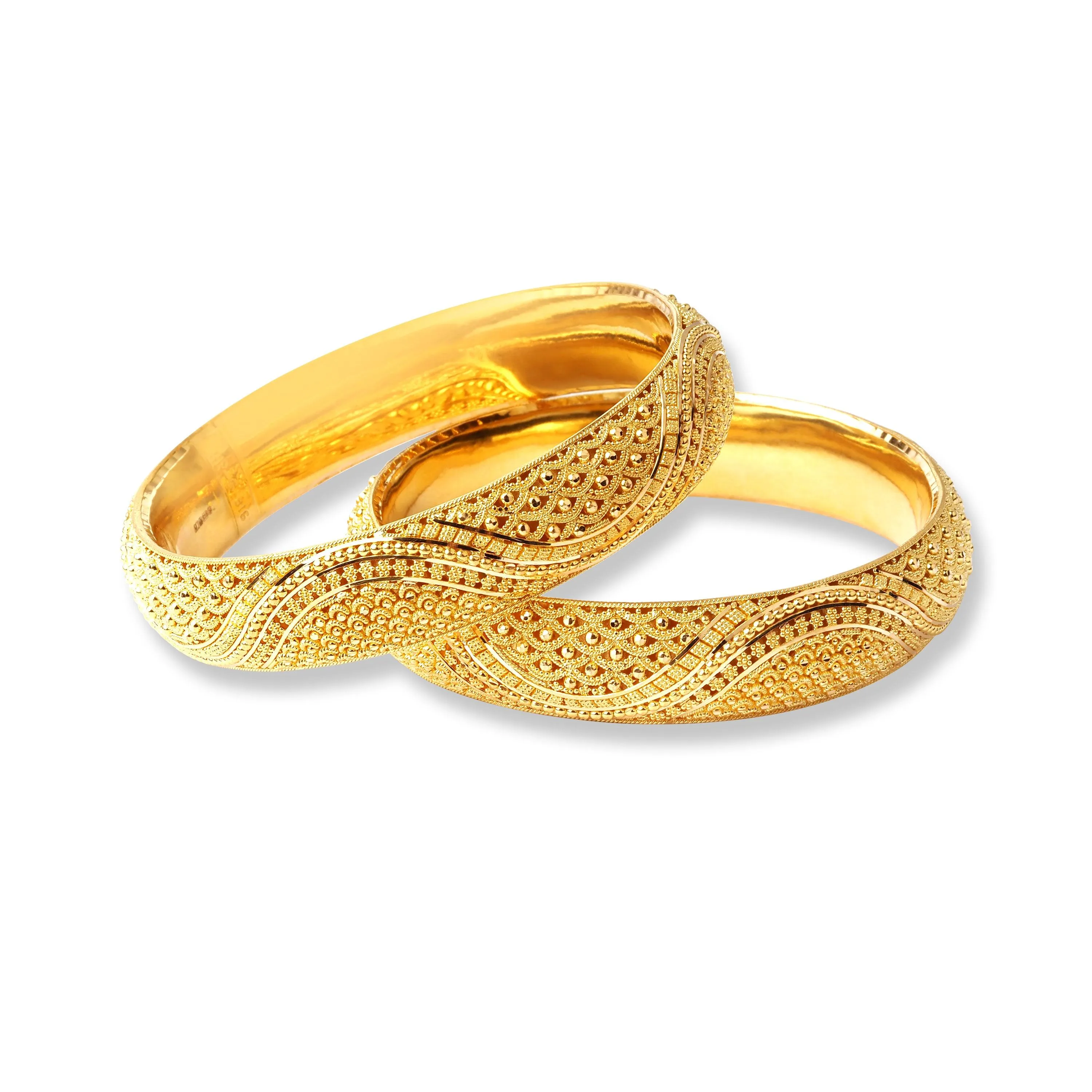 22ct Gold Pair of Bangles with Filigree Work & Comfort fit Finish B-8510