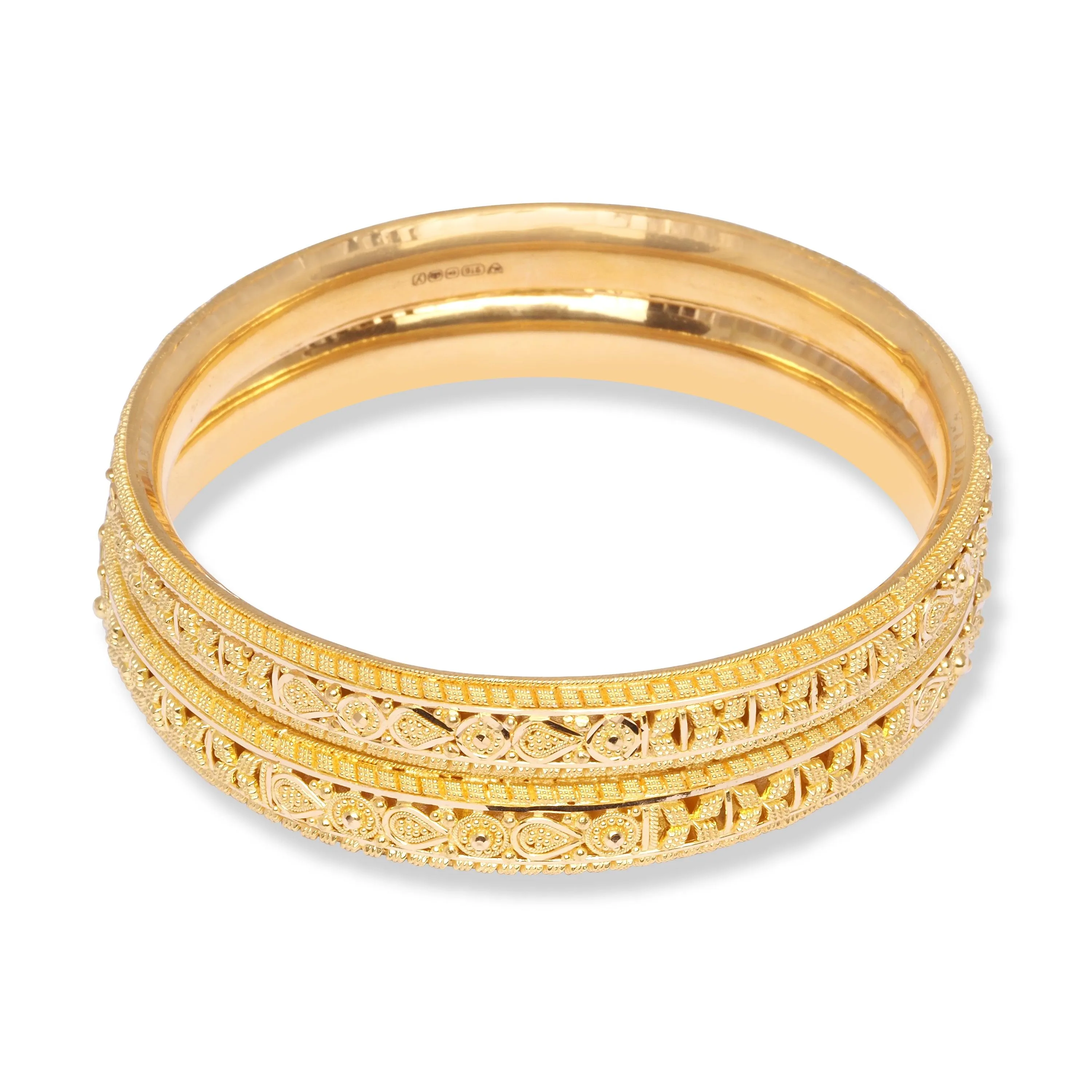 22ct Gold Pair of Bangles with Filigree Work & Comfort fit Finish B-8555