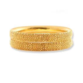 22ct Gold Pair of Bangles with Filigree Work & Comfort fit Finish B-8582