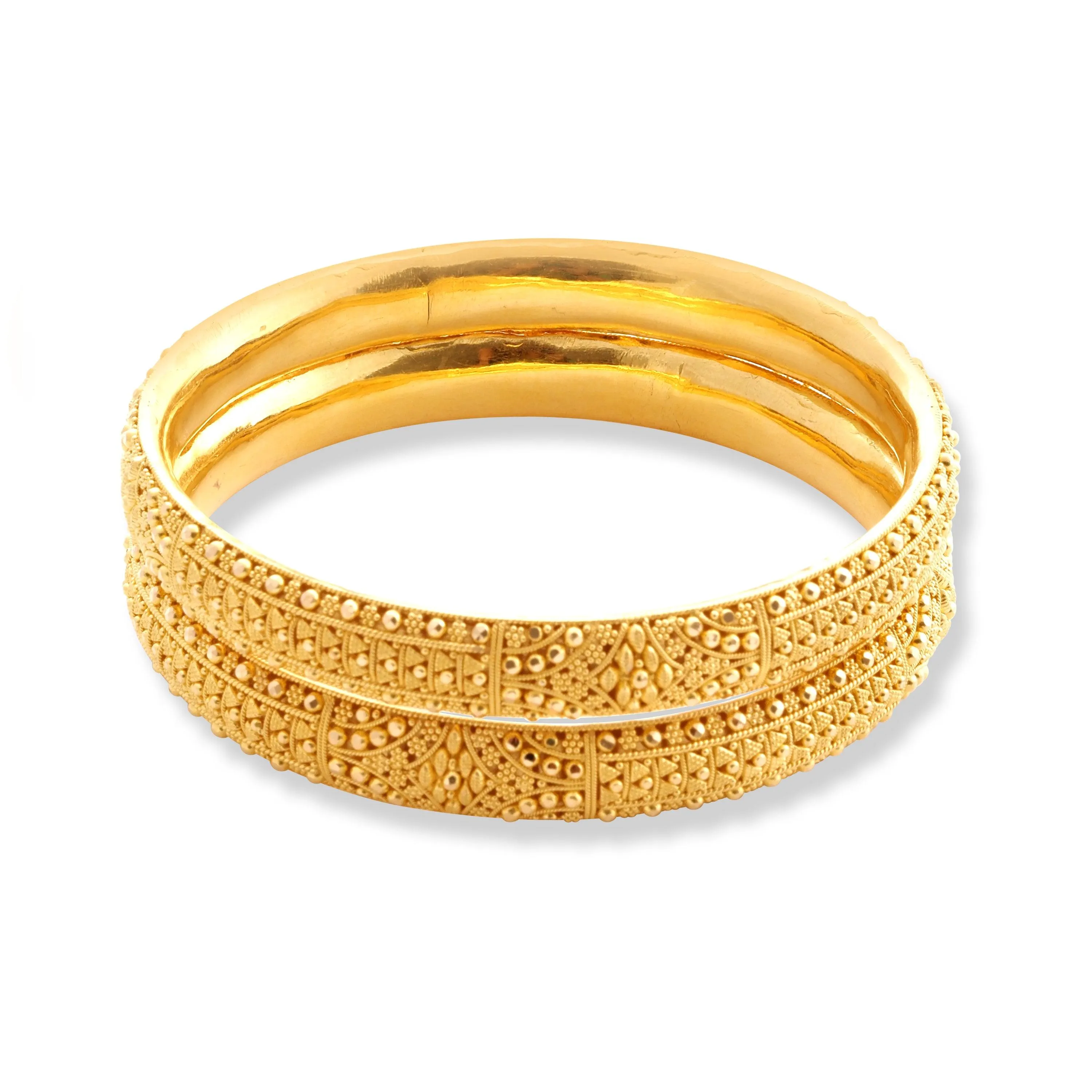 22ct Gold Pair of Bangles with Filigree Work & Comfort fit Finish B-8582