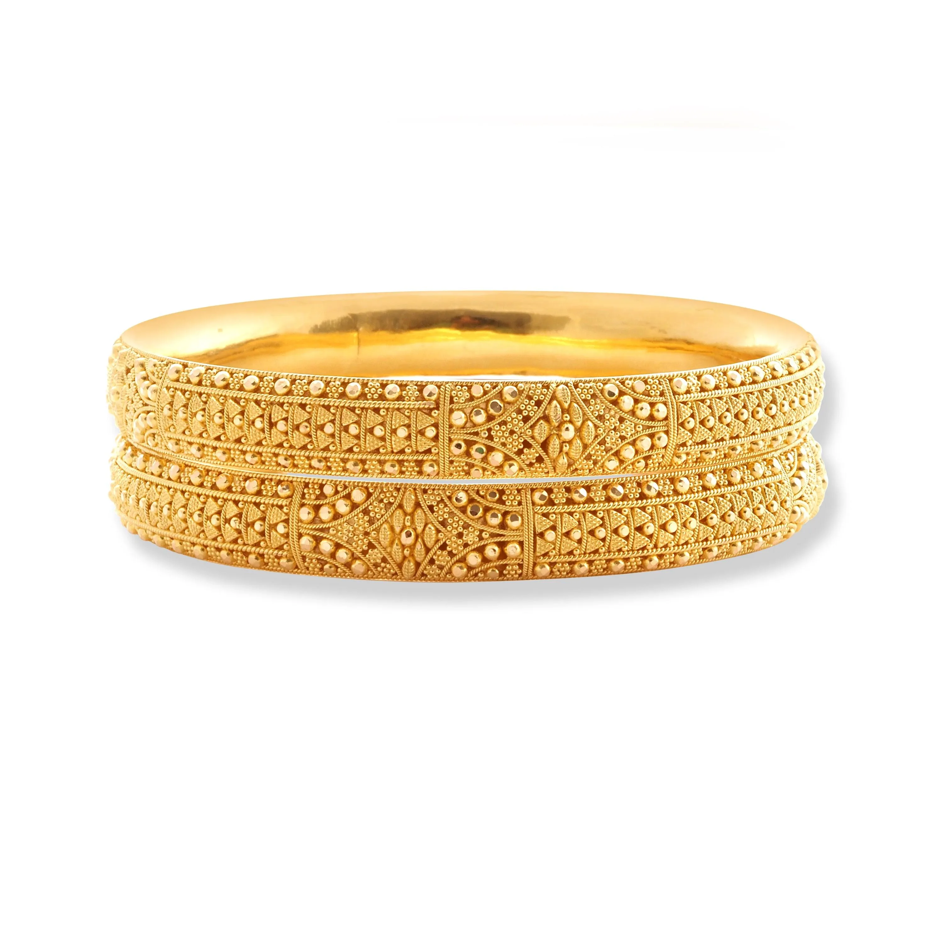 22ct Gold Pair of Bangles with Filigree Work & Comfort fit Finish B-8582