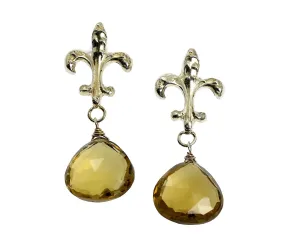 29.5 CT Bear Quartz Sterling Silver Fleur-de-lis Earrings